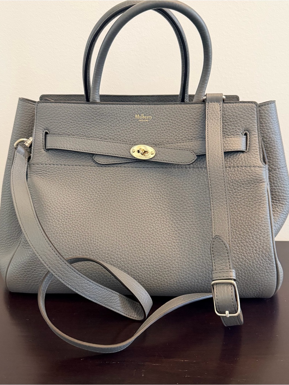 100% Authentic Mulberry Grey Pebbled Leather Belted Bayswater Bag - Picture 6 of 9